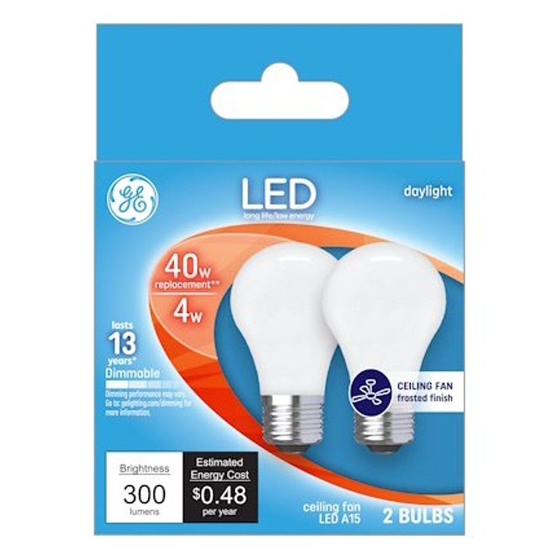 GE Industrial Solutions 28392 LED Bulb, General Purpose, 300 Lumens, 4 W, A15 Lamp, E26 Lamp Base, Dimmable, Frosted
