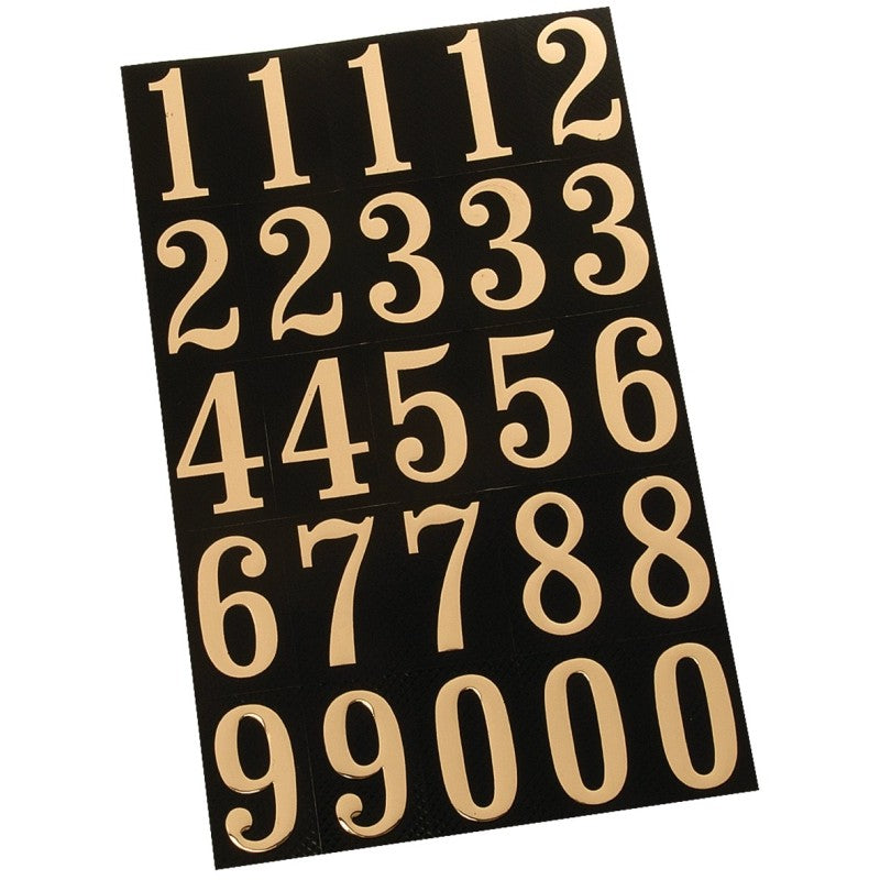 Hy-Ko MM-3N Packaged Number Set, 1-3/4 in H Character, Gold Character, Black Background, Mylar (Pack of 10)