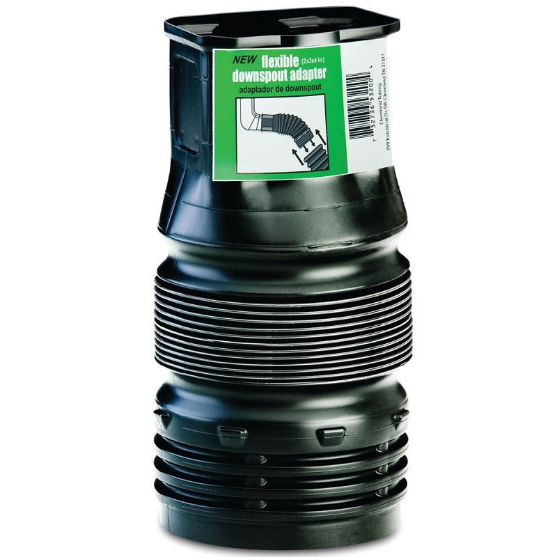 Amerimax 53202 Downspout Adapter, 4 in Connection, Plastic, Black