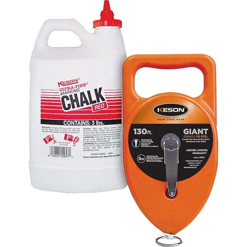 Keson G1303R Chalk Line Reel, 3 lb Chalk Capacity, 130 ft L Line