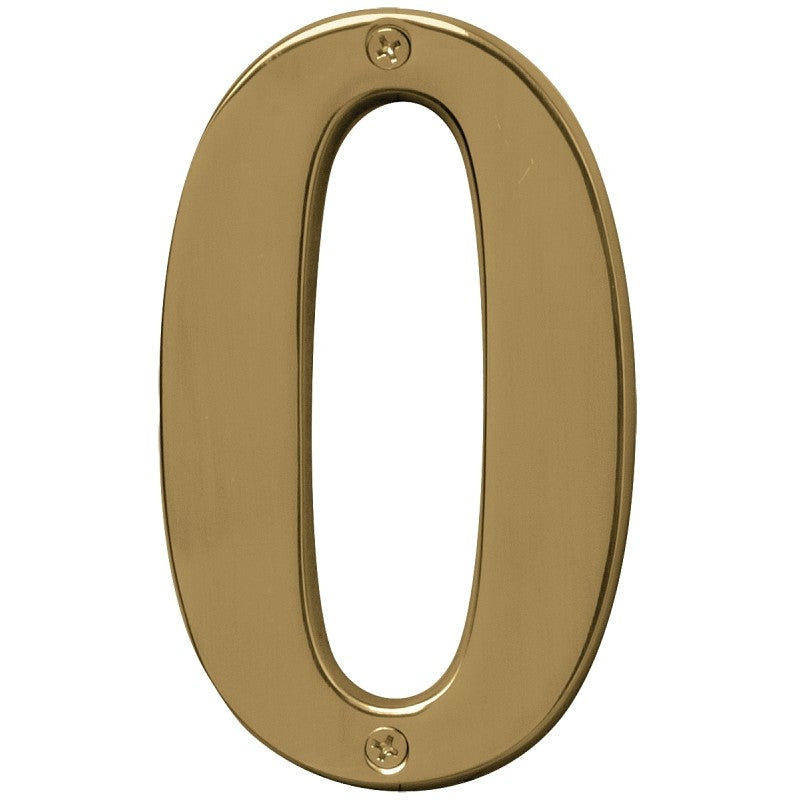 Hy-Ko Prestige Series BR-51PB/0 House Number, Character: 0, 5 in H Character, Brass Character, Solid Brass (Pack of 3)