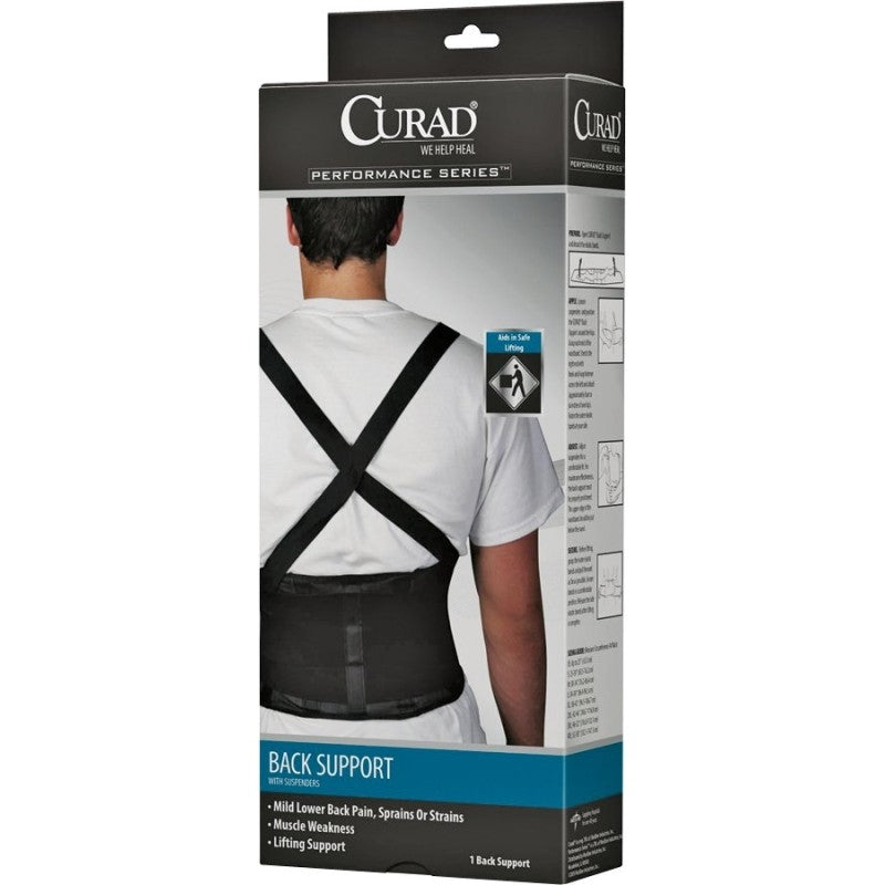 Curad ORT22200XLD Back Support with Suspenders, XL, Fits to Waist Size: 38 to 42 in, Hook and Loop