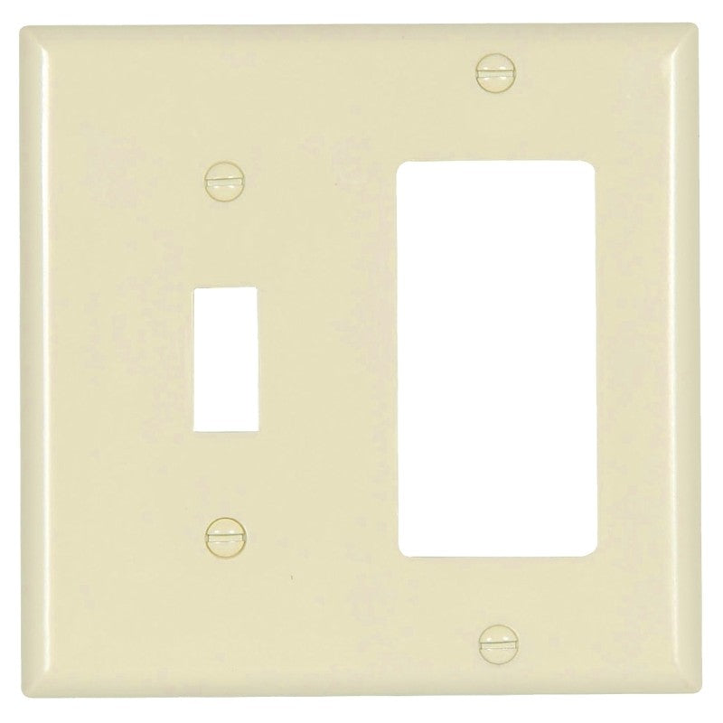Eaton Wiring Devices 2153LA-BOX Combination Wallplate, 4-1/2 in L, 4-9/16 in W, Standard, 2-Gang, Thermoset, High-Gloss