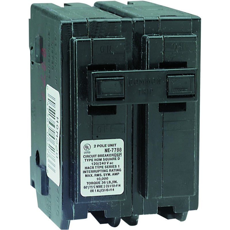 Square D Homeline HOM215CP Circuit Breaker, Mini, 15 A, 2 -Pole, 120/240 V, Fixed Trip, Plug Mounting, Black