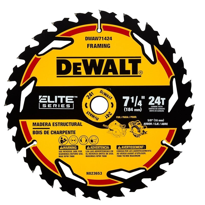 DEWALT ELITE Series DWAW71424B10 Circular Saw Blade, 7-1/4 in Dia, 5/8 in Arbor, 24-Teeth, 10/PK (Pack of 10)