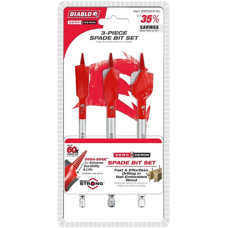 Diablo Demo Demon DSPD4910-S3 Spade Bit Set, 3-Piece, HSS
