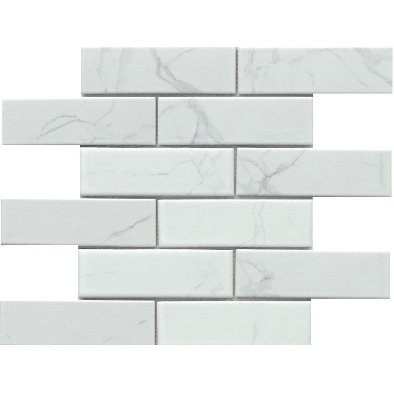 Emser Tile Elegan Series W95ELEGCA1112MOFM Porcelain Mosaic Tile, 12 in L Tile, 11 in W Tile, Pressed Edge, Calacata