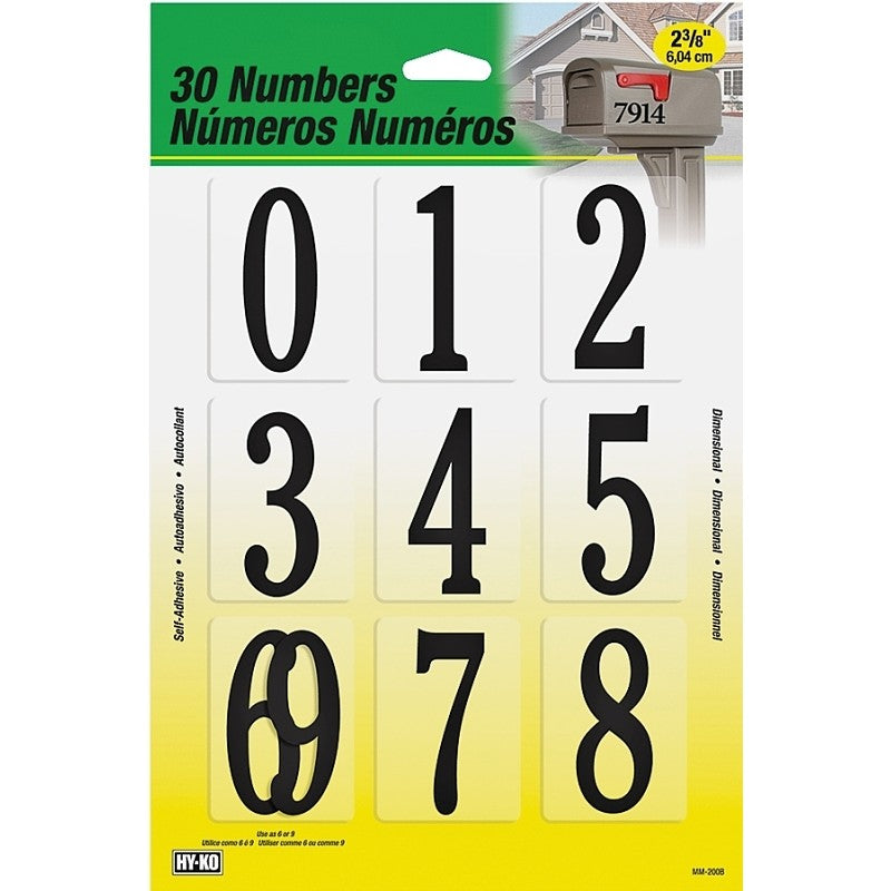 Hy-Ko MM-200B Packaged Number Set, 2-3/8 in H Character, Black Character, Plastic (Pack of 2)