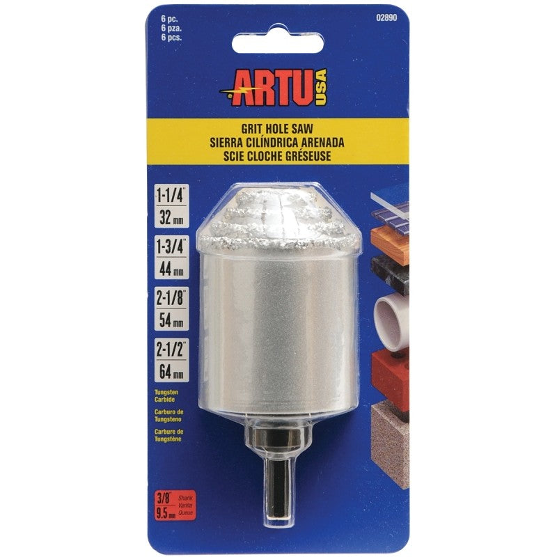 ARTU 02890 Hole Saw Kit, 6-Piece, Tungsten Carbide