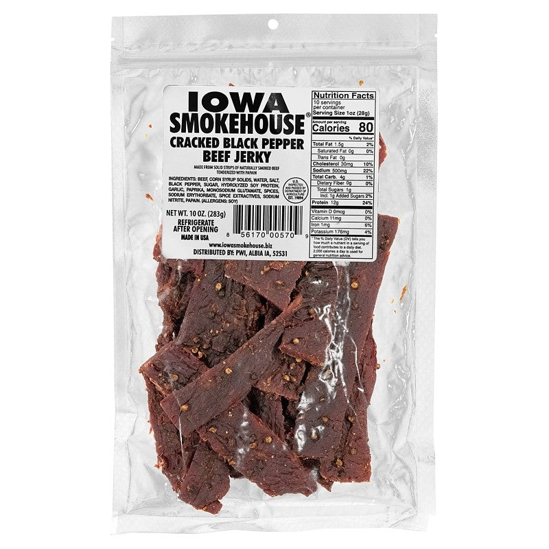 Iowa Smokehouse IS-10JP Beef Jerky, Cracked Black Pepper, 10 oz, Pack (Pack of 6)