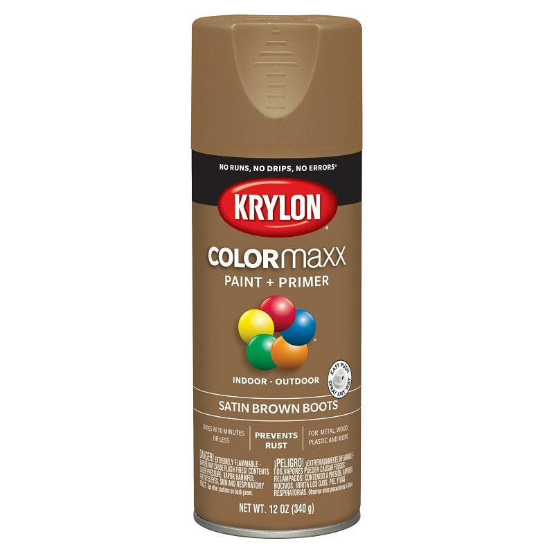 Krylon K05559007 Enamel Spray Paint, 12 oz Can, 25 sq-ft Coverage Area, Acrylic Base, Satin, Brown Boots
