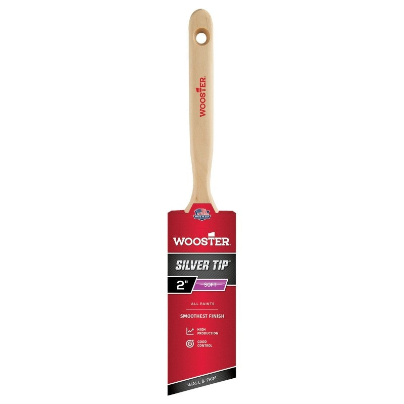 Wooster 5221-2 Paint Brush, Silver/White, Birch Hardwood Handle, 2 in W, 2-11/16 in L Bristle, Polyester Bristle