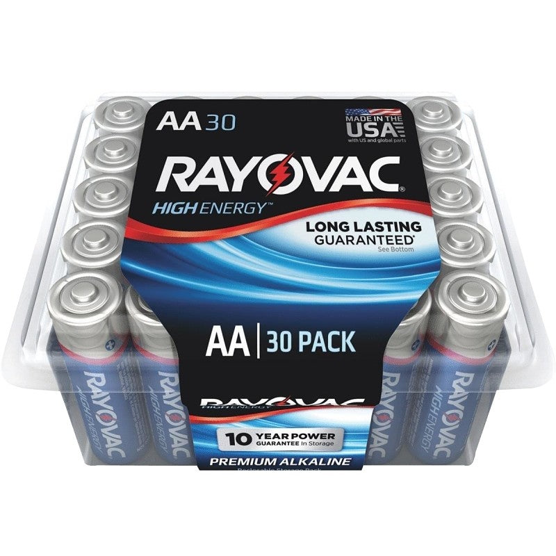 Rayovac 815-30PPTK Battery, 1.5 V Battery, 750 mAh, AA Battery, Alkaline, Rechargeable: No, 30/PK