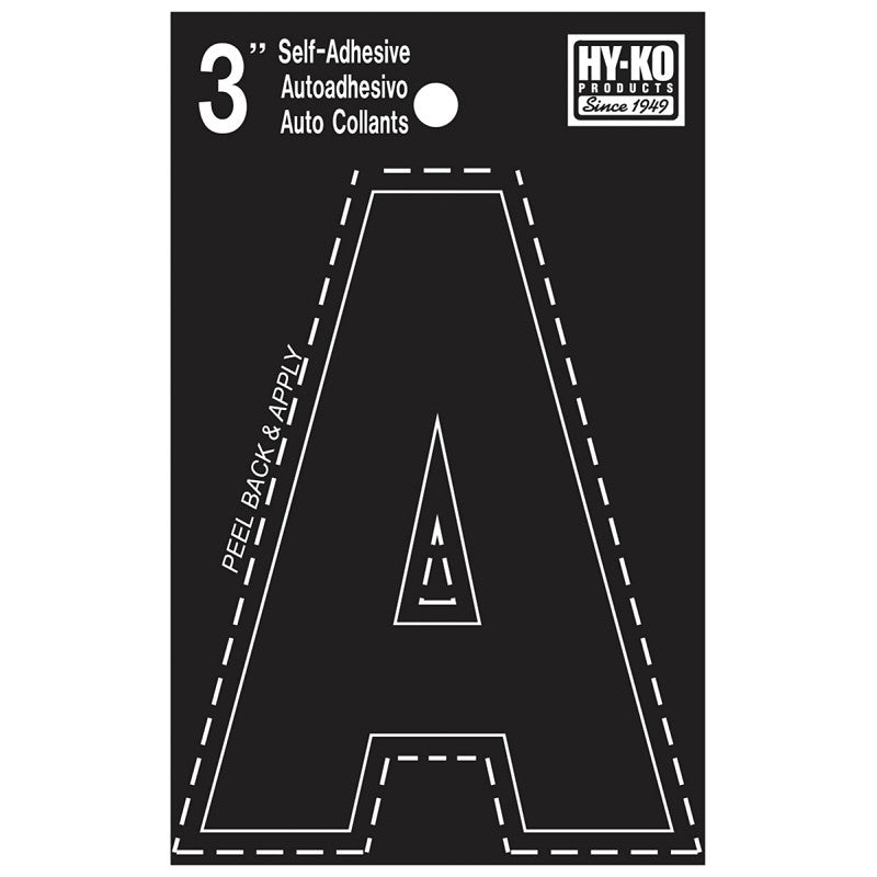 Hy-Ko 30400 Series 30411 Die-Cut Letter, Character: A, 3 in H Character, Black Character, Vinyl (Pack of 10)
