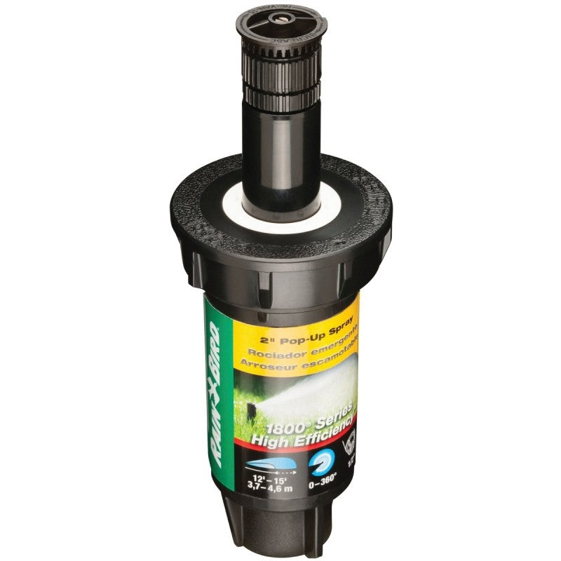 Rain Bird 1802HEVN15 Spray Head Sprinkler, Full-Circle, 0.1 gpm, 1/2 in Connection, FNPT, 12 to 15 ft, Plastic