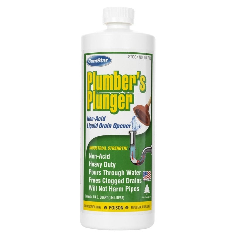 ComStar Plumber's Plunger 30-700 Drain Opener, Liquid, Clear, Sharp, 1 qt Bottle (Pack of 12)