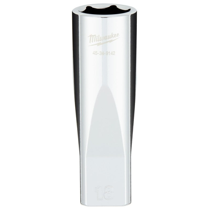 Milwaukee 45-34-9142 Socket, 18 mm Socket, Deep Socket, 1/2 in Drive, 6-Point, Chrome Vanadium Steel, Chrome