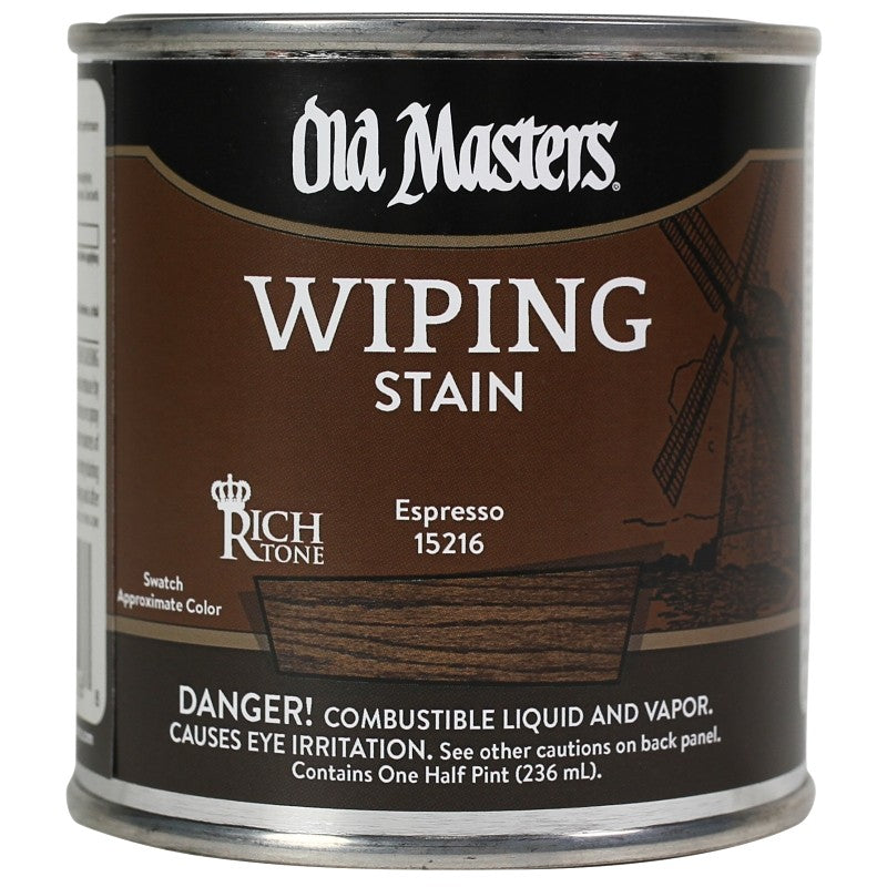 Old Masters 15216 Wiping Stain, Clear, Espresso, Liquid, 0.5 pt