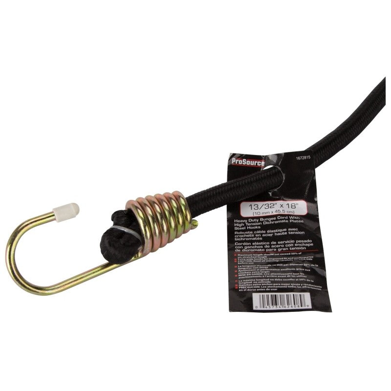 ProSource FH64081-1 Stretch Cord, 10 mm Dia, 18 in L, Polypropylene, Black, Hook End (Pack of 6)