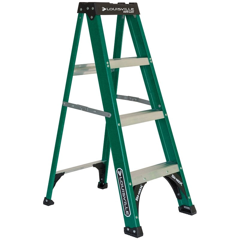 Louisville FS4004 Step Ladder, 102 in Max Reach H, 3-Step, 225 lb, Type II Duty Rating, 3 in D Step, Fiberglass