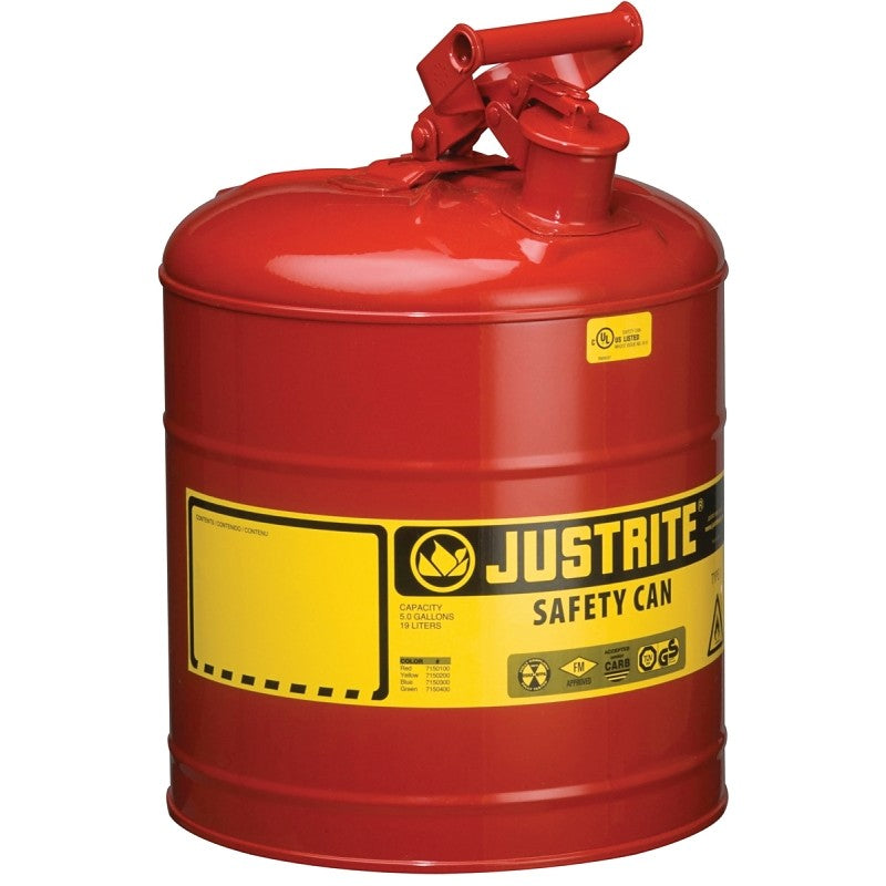 Justrite 7150100 Safety Can, 11-3/4 in Dia, 16-7/8 in OAH, 5 gal, Steel