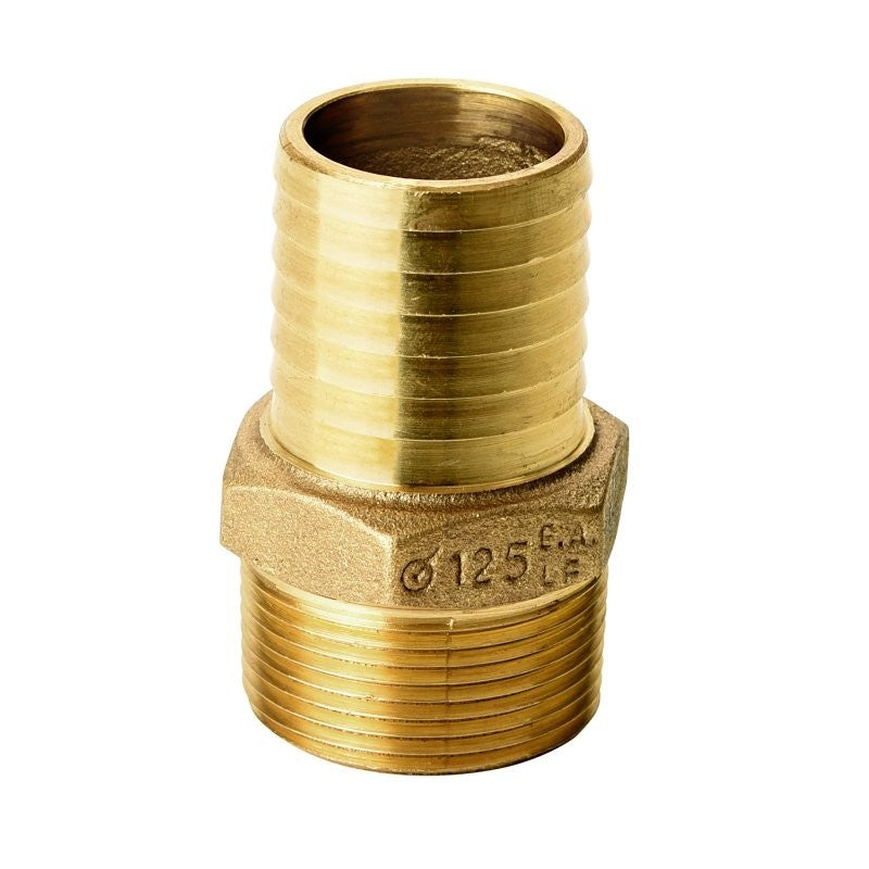 Water Source MA125NL Pipe Adapter, 1-1/4 in, MNPT x Barb, Brass