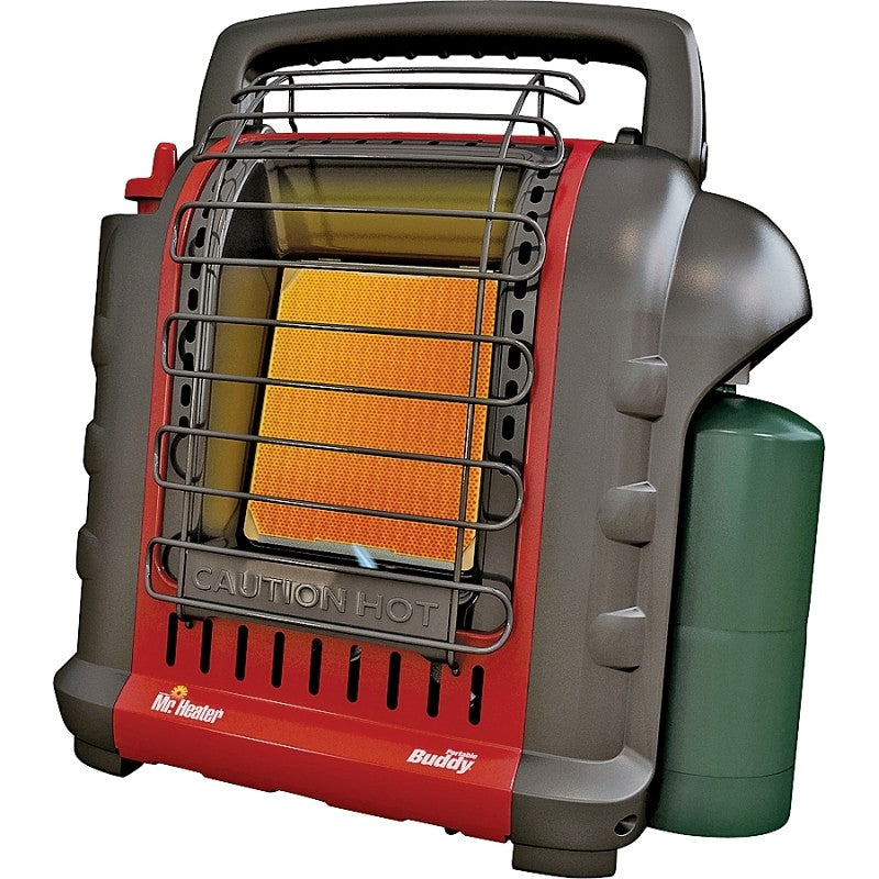 Mr. Heater F232000 Portable Buddy Heater, 9 in W, 15 in H, 4000, 9000 Btu Heating, Propane, Gray/Red