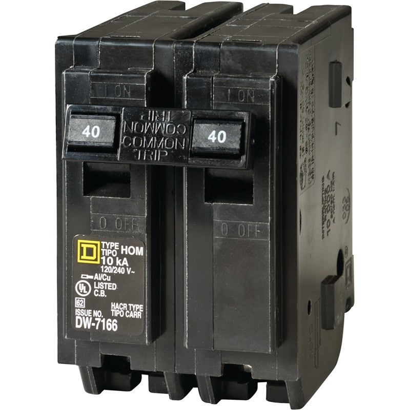 Square D Homeline HOM240C Circuit Breaker, Mini, 40 A, 2 -Pole, 120/240 V, Plug Mounting, Black