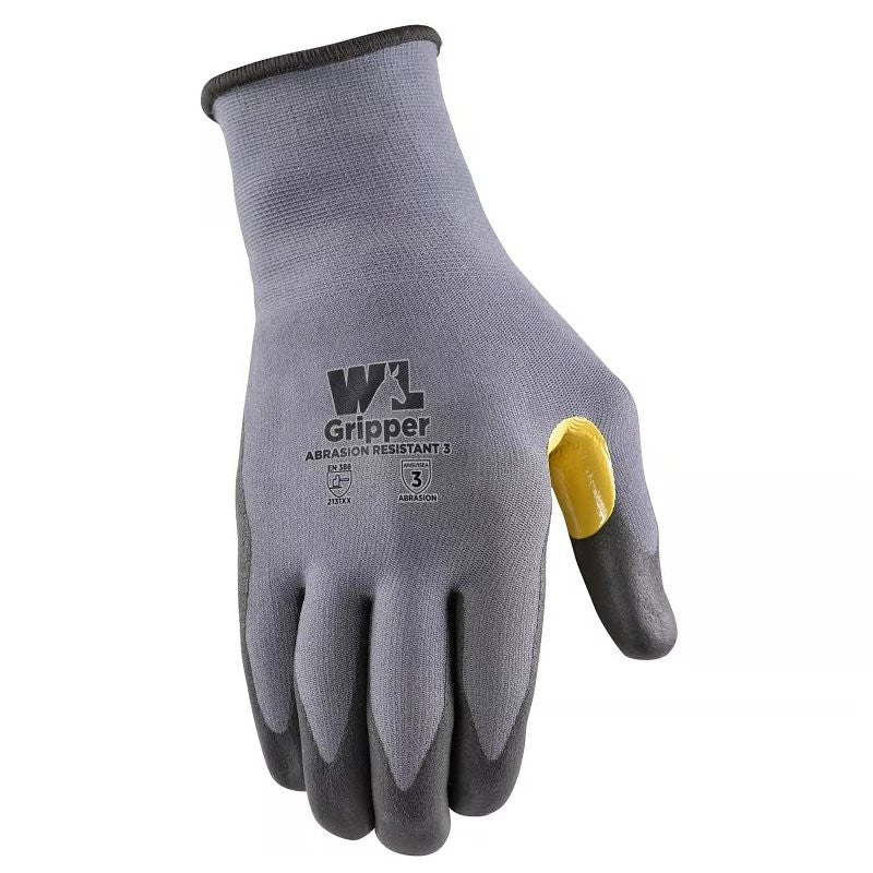 Wells Lamont 691-L-020 Gripper Grip Gloves, Men's, L, Saddle Thumb, Nitrile Coating, Nylon, Gray/Yellow