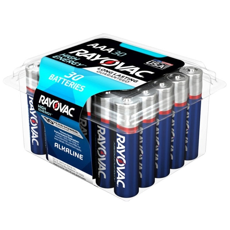 Rayovac 824-30PPTK Battery, 1.5 V Battery, 1100 mAh, AAA Battery, Alkaline, Rechargeable: No, 30/PK