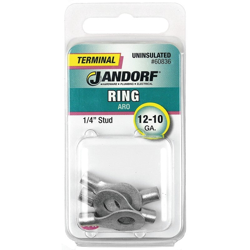Jandorf 60836 Ring Terminal, 12 to 10 AWG Wire, 1/4 in Stud, Copper Contact