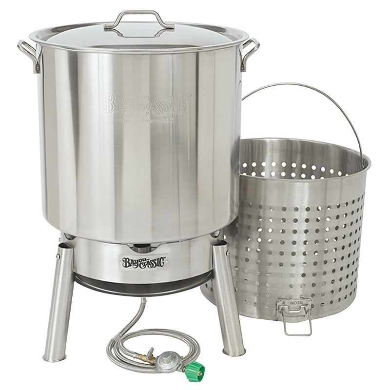 Bayou Classic KDS-182 Crawfish Cooker Kit, 21 in L, 21 in W, 82 qt Capacity, Stainless Steel