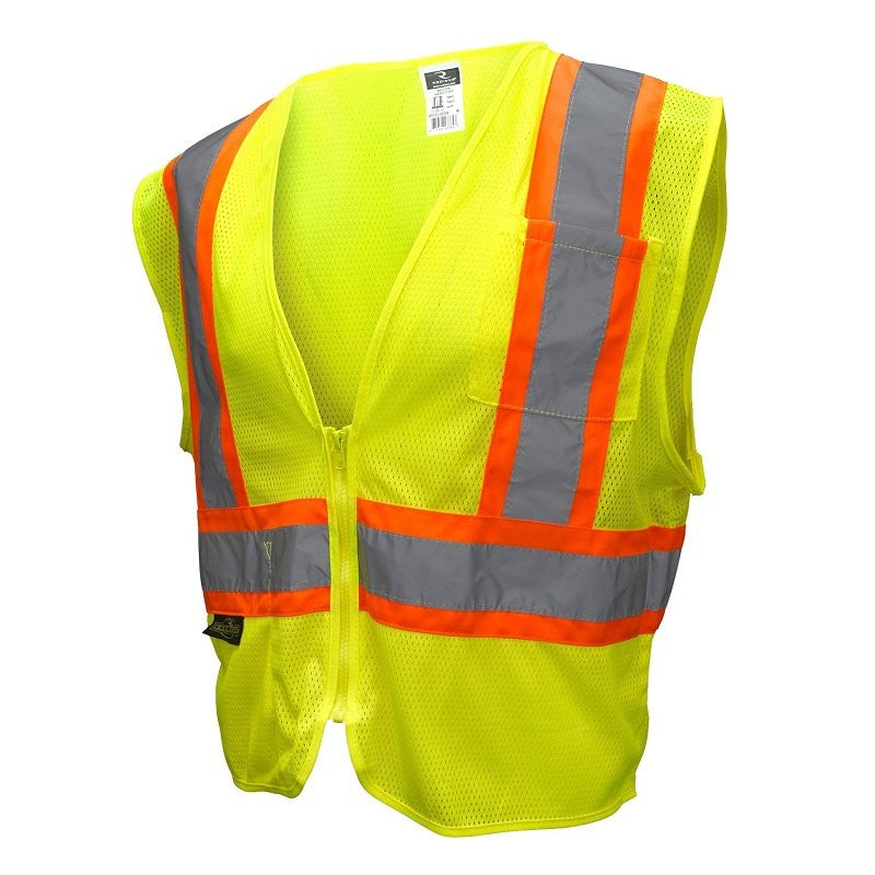 Radwear SV22-2ZGM-3X Economy Safety Vest with Two-Tone Trim, 3XL, Unisex, Fits to Chest Size: 32 in, Polyester, Zipper