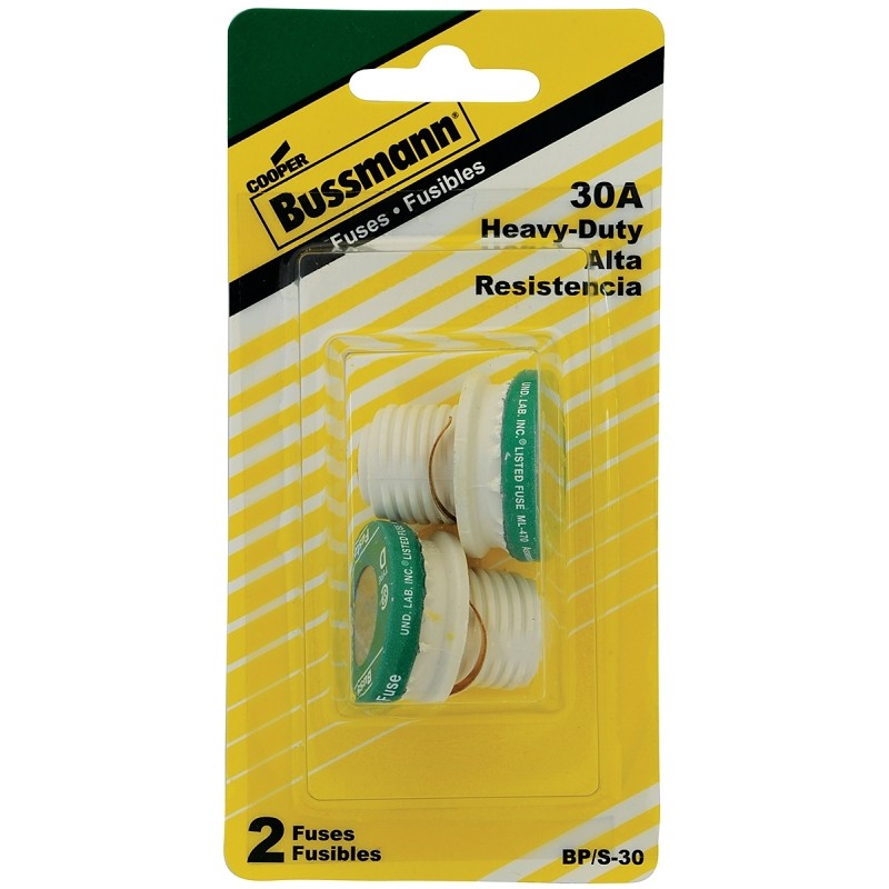 Bussmann BP/S-30 Plug Fuse, 30 A, 125 V, 10 kA Interrupt, Time Delay Fuse, Low Voltage
