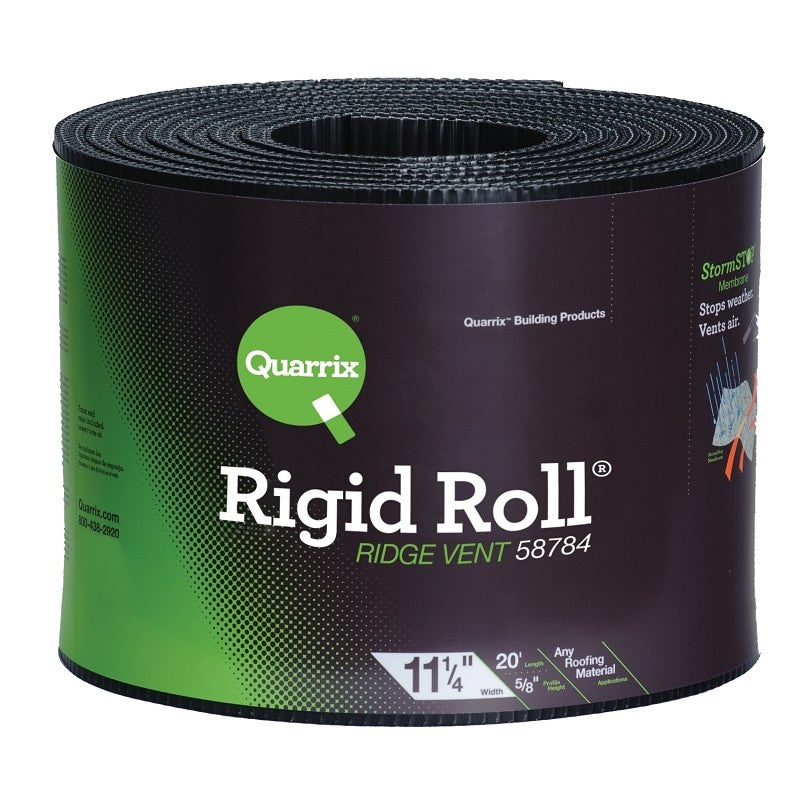 Quarrix 58784 Ridge Vent, 20 ft L, 11-1/4 in W, HDPE, Black