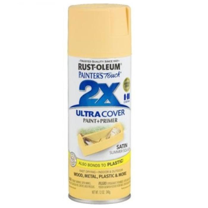 Rust-Oleum Painter's Touch 2X Ultra Cover 334079 Spray Paint, Satin, Summer Squash, 12 oz, Aerosol Can