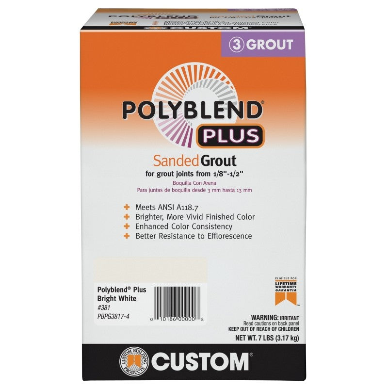Custom Polyblend Plus PBPG3817-4 Sanded Grout, Bright White, 7 lb Box