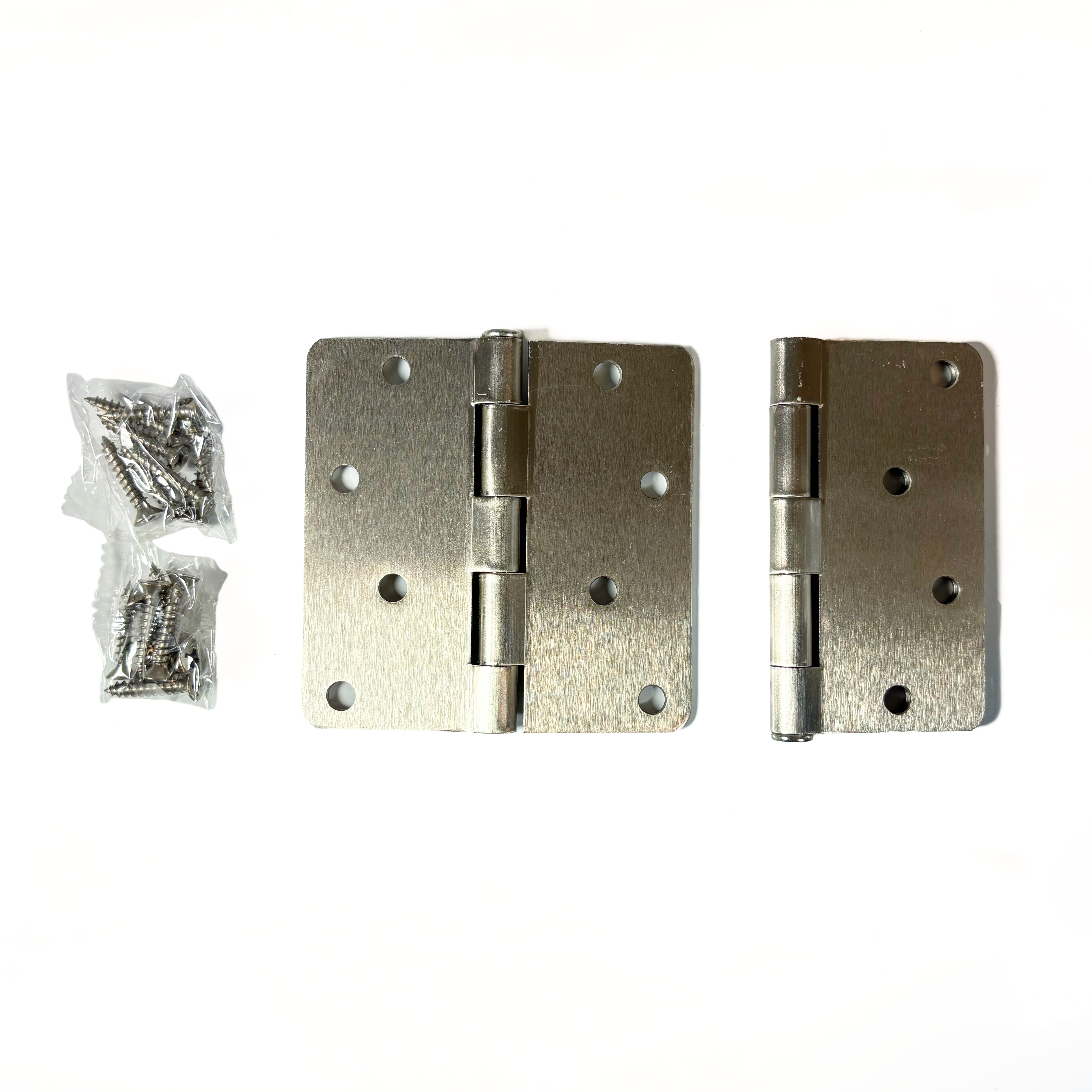 Door Hinges 4 Inch 1/4 Radius Satin Nickel 2 Pack Box