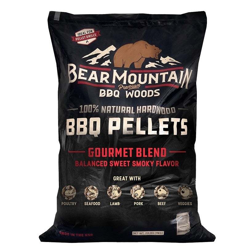 Bear Mountain FK99 Series BBQ Pellet, Gourmet Blend, 20 in L, Hardwood, 20 lb Bag