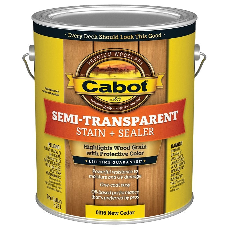 Cabot 140.0000316.007 Semi Transparent Stain, New Cedar, Liquid, Oil Base, 1 gal (Pack of 4)