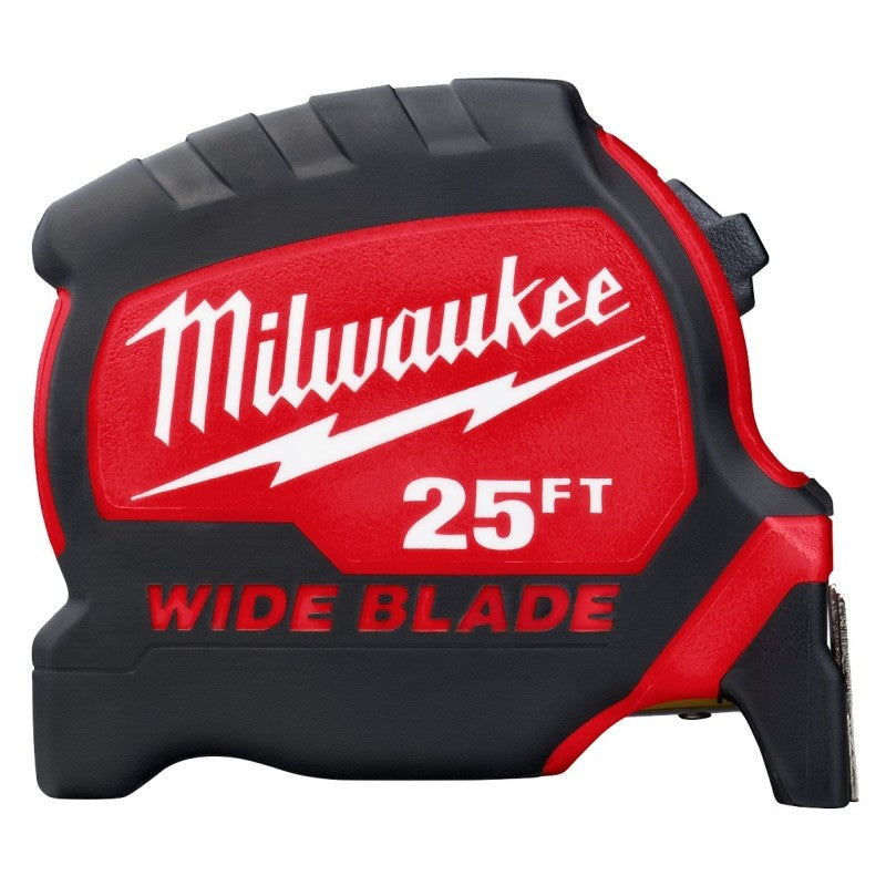 Milwaukee 48-22-1225 Tape Measure, Wide Blade, 25 ft L Blade, 1-5/16 in W Blade, Steel Blade, ABS Case, Closed Case