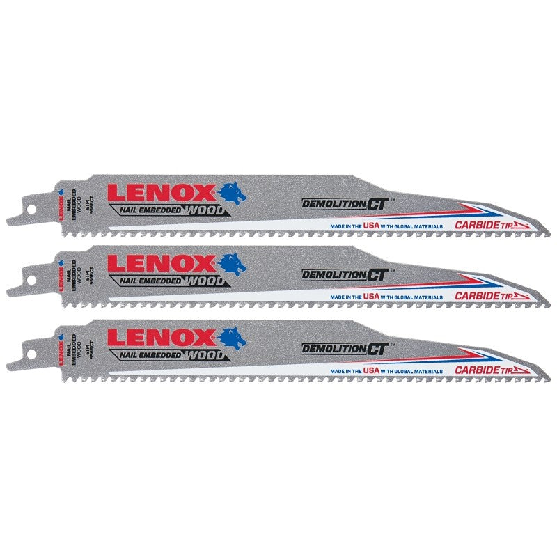 Lenox 2059102 Series Reciprocating Saw Blade, Applicable Materials: Cast Iron, Stainless Steel, 1 in W, 9 in L, 6 TPI