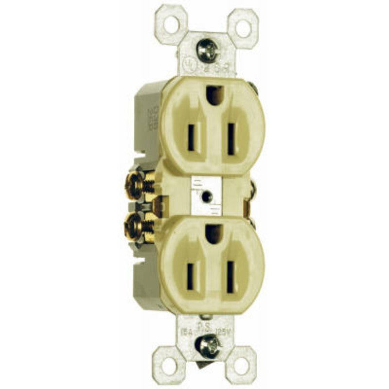 Legrand TradeMaster 3232IU Duplex Receptacle, 2 -Pole, 15 A, 125 VAC, Ivory