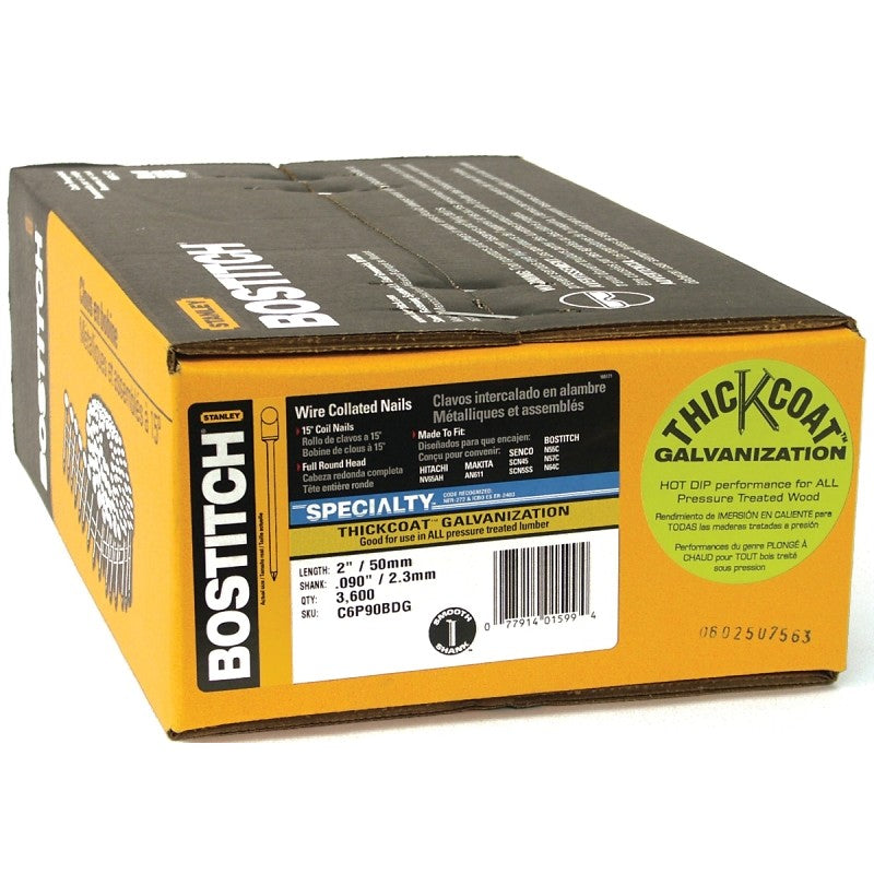 Bostitch C6P90BDG Siding Nail, 2 in L, Steel, Thickcoat, Smooth Shank