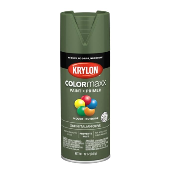 Krylon K05566007 Enamel Spray Paint, 12 oz Can, 25 sq-ft Coverage Area, Acrylic Base, Satin, Italian Olive