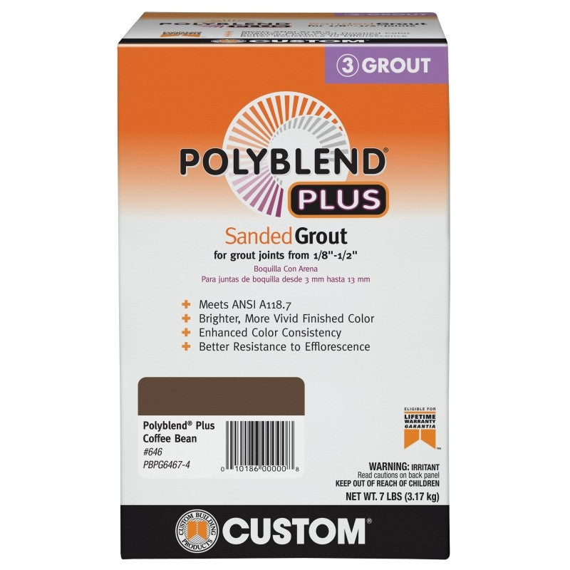 Custom Polyblend Plus PBPG6467-4 Sanded Grout, Coffee Bean, 7 lb Box
