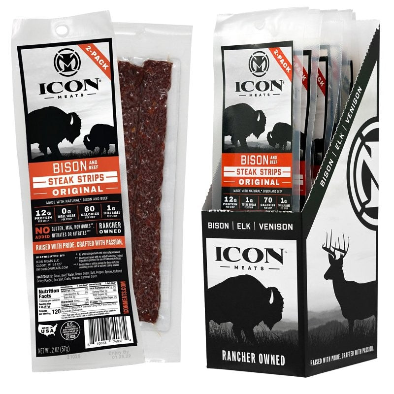 Icon Meats 8-10033-74037-4 Bison Jerky Steak, Strip, Original, 2 oz (Pack of 8)