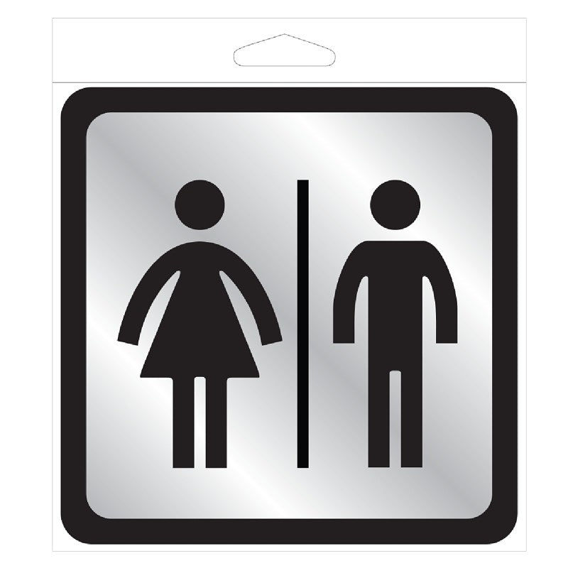 Hy-Ko 493 Restroom Sign with Frame, Silver Background, Plastic, 4 in H x 4 in W Dimensions (Pack of 5)