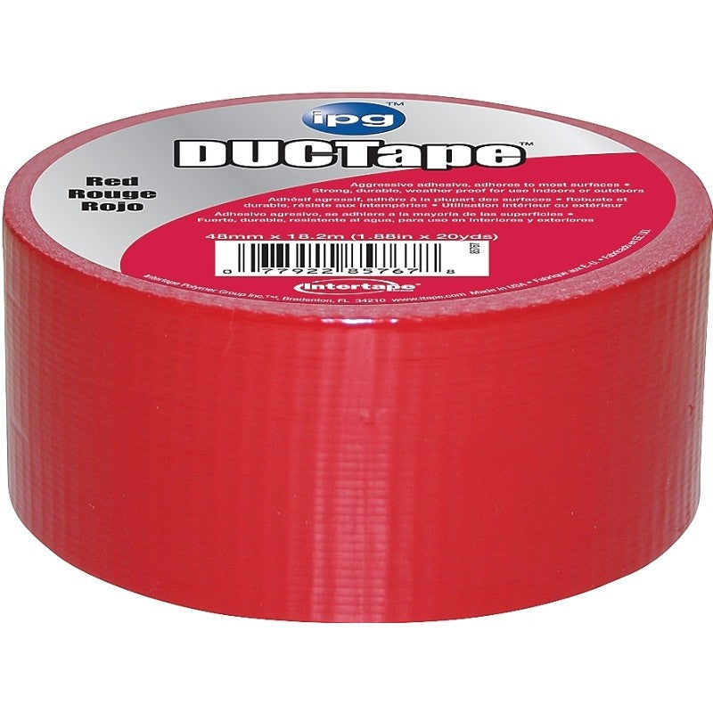 IPG 6720RED Duct Tape, 20 yd L, 1.88 in W, Polyethylene-Coated Cloth Backing, Red