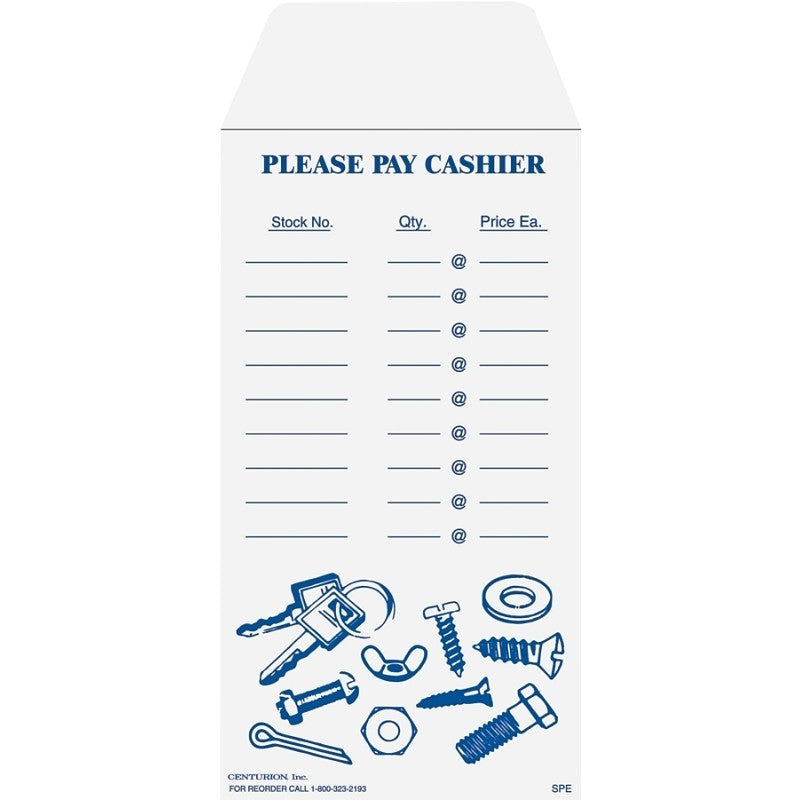 Centurion SPE Small Parts Envelope, 6-1/2 in L, 3-1/2 in W, White